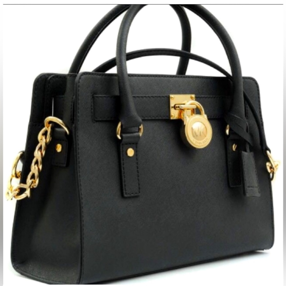 Michael Kors Lock Black and Gold Satchel with Luxurious Leather - Picture 2 of 16